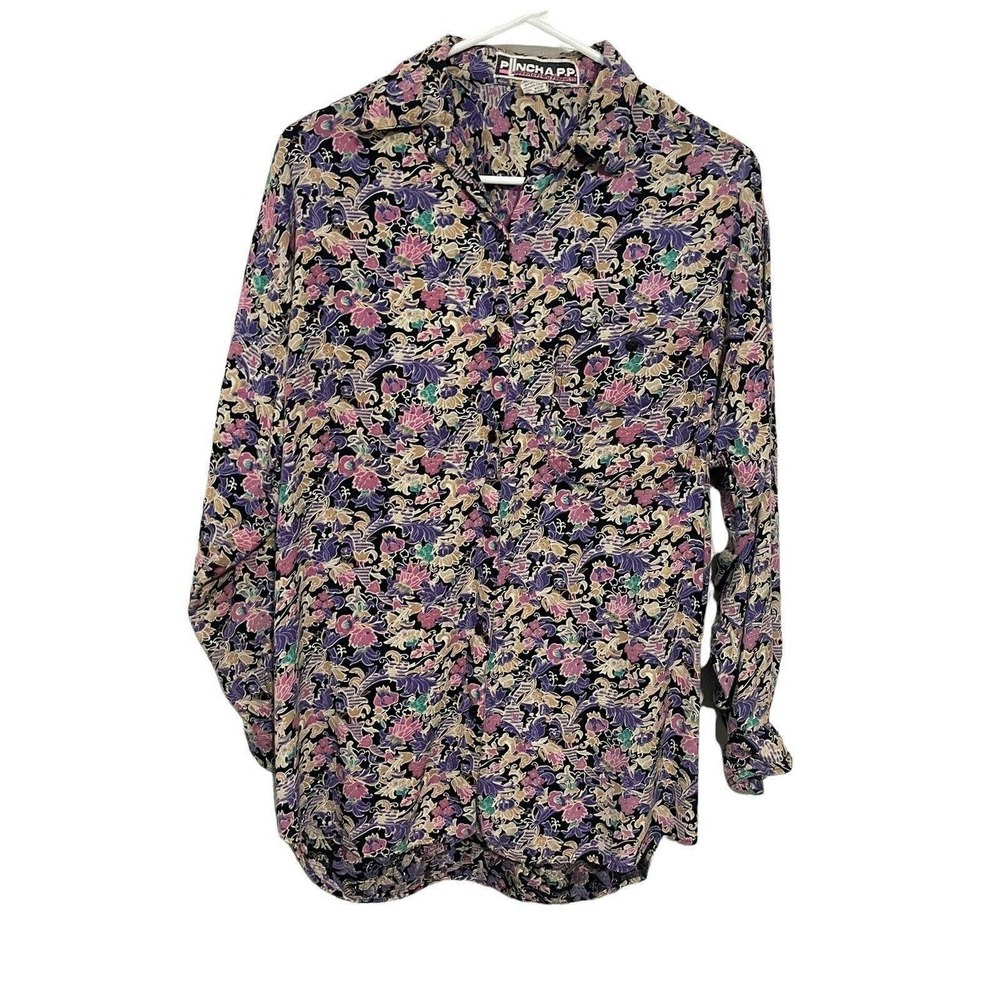 Punch APP Vintage 80s Floral Paisley Rayon Button Down Shirt Womens Medium